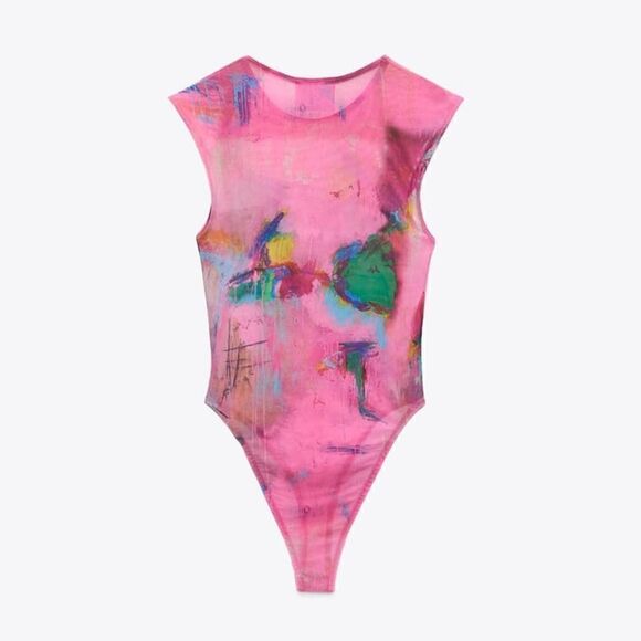 ZARA ©DAVID PHER PRINTED BODYSUIT PINK - Picture 7 of 8